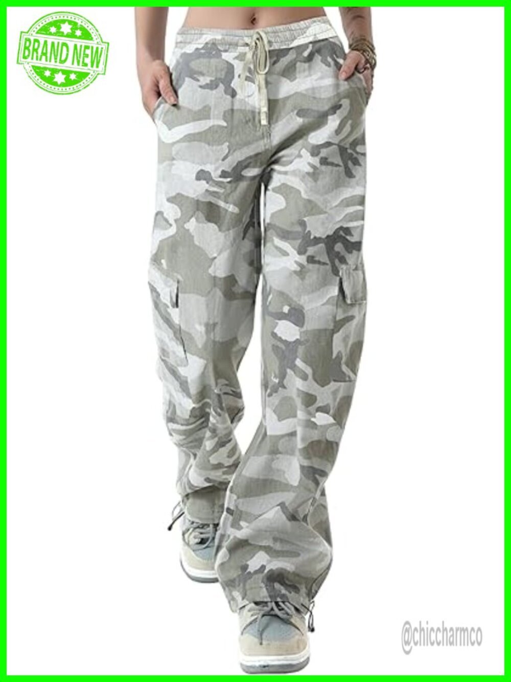 Womens Baggy Cargo Pants Y2K Drawstring Parachute Pants Wide Leg Casual Trousers